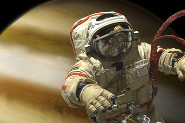 A cosmonaut floats in space. - Elements of this image furnished by NASA. - 94800957