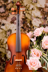 Fototapeta premium Violin and rose with vintage style