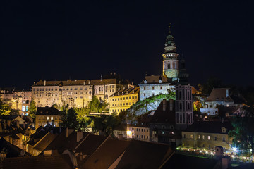 view of Cesky Krumlov at night, Czech republic