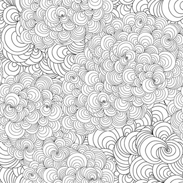 Abstract doodle wavy seamless pattern. Hand-drawn black and white background.
