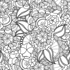 Floral hand-drawn seamless pattern. Doodle vector background.