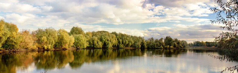 Fototapeta na wymiar Panorama of lake in autumn. Lypovets. Ukraine.
