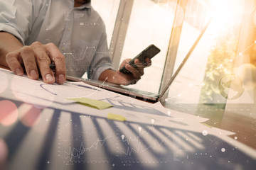 businessman hand working with new modern computer with digital b