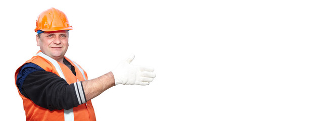 Mature contractor shows gesture