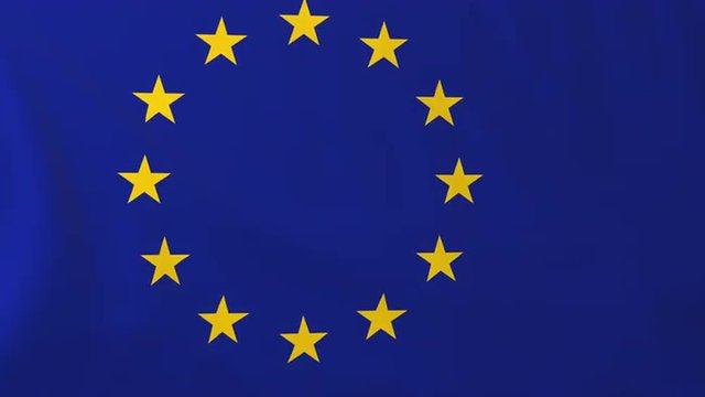 Flag of EU, slow motion waving. Rendered using official design and colors. Highly detailed fabric texture. Seamless loop in full 4K resolution. ProRes 422 codec.