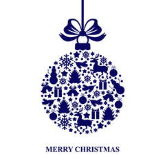 Christmas card with decorative blue ball