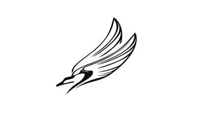 Flying Bald Eagle - Black Outline Illustration, Vector
