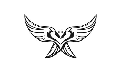 Fototapeta premium Flying Bald Eagle - Black Outline Illustration, Vector