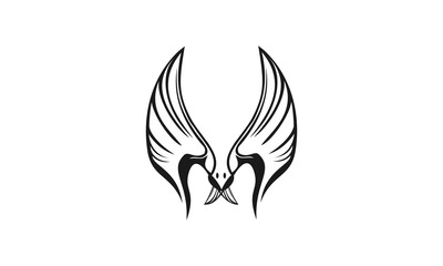 Flying Bald Eagle - Black Outline Illustration, Vector