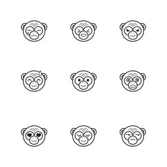 Vector trendy line style set of funny cartoon monkey faces