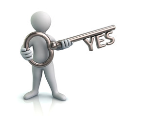 Man and silver key with word yes