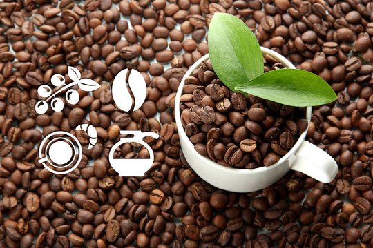 Coffee vector icons on coffee beans background