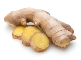 Fresh ginger root or rhizome isolated on white background cutout