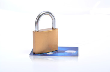 Secure Credit Card with lock Isolated on white.