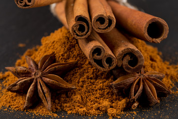 Anise and cinnamon close up