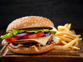fresh tasty burger and french fries © Mara Zemgaliete