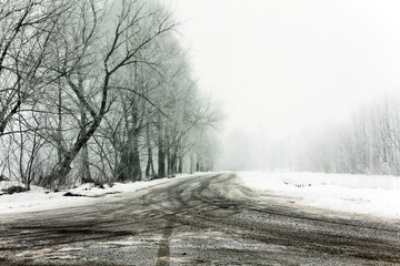 winter road   with snow