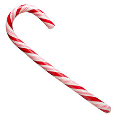 Mint hard candy cane striped in Christmas colours isolated on a white background. Closeup