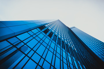 Plakat office buildings. Modern glass silhouettes on modern building
