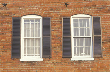 Window shutters on an a brick hotel, Georgetown, Washington D.C.