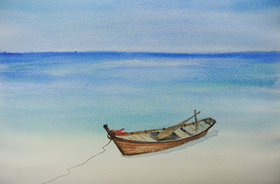 Single fishing boat on the beautiful beach with blue sea