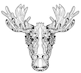 Obraz premium Ozdobna głowa łosia ilustracji wektorowych warstw