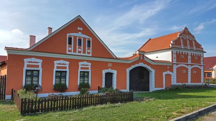 Fototapeta na wymiar Rural decorated house - village Komarov in South Bohemian region.