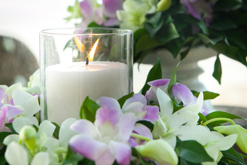 Floral arrangement  on the beach.