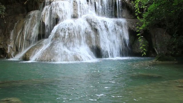 Waterfall Huay Mae Kamin ,In National Park Deep forest of Thailand