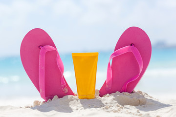 Summer beach accessories on seaside
