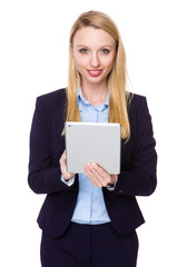 Caucasian Businesswoman use of the tablet pc