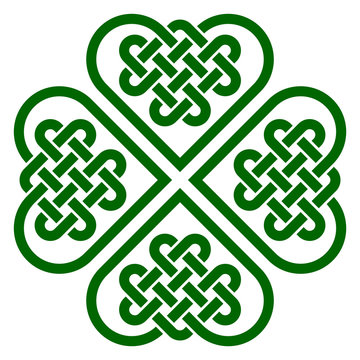 Four-leaf clover shaped knot made of Celtic heart shape knots, vector illustration