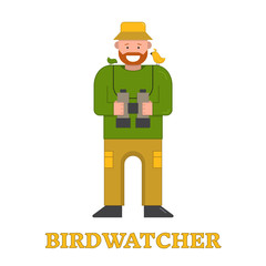 Happy Birdwatcher Isolated Icon