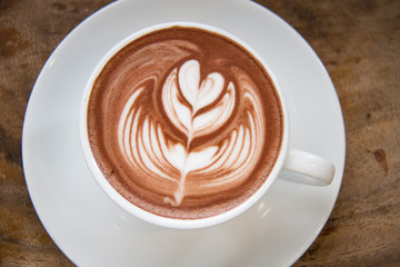 A cup of Hot chocolate on wood table