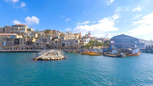 Pan left time lapse of the old city and port of Jaffa 