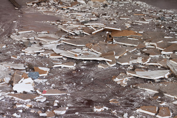 Cracked gypsum board on floor demolish for renovation