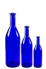 Blue bottles isolated on white background