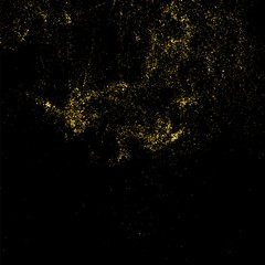 Gold glitter texture on a black background. Golden explosion of confetti. Golden grainy abstract  texture on a black  background. Design element. Vector illustration,eps 10.