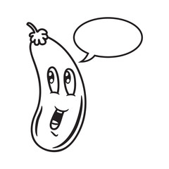 Cartoon eggplant with bubble speech