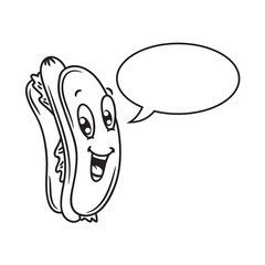 Cartoon hotdog with bubble speech