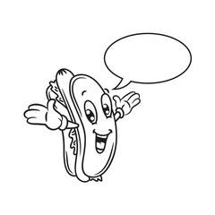 Cartoon hotdog with bubble speech