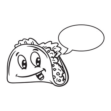 Cartoon taco with bubble speech