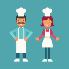 Profession Concept. Cook. Male and Female Cartoon Characters. Flat Design Vector Illustration