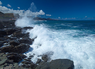 flying foam by the shore