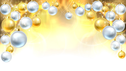 Gold and Silver Christmas Baubles Background