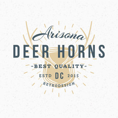 Deer Horns. Vintage Retro Design Elements for Logotype, Insignia, Badge, Label. Business Sign Template. Textured Background