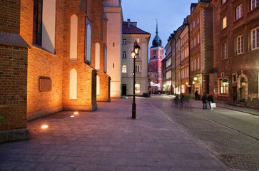 Old Town of Warsaw by Night in Poland