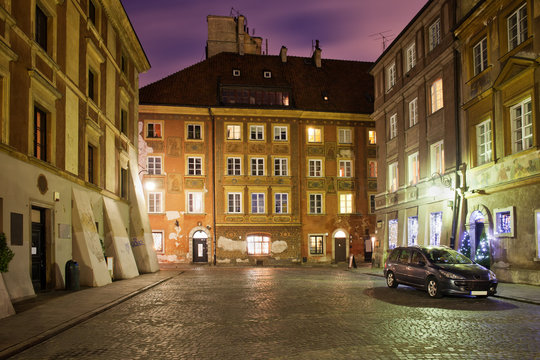 Old Town of Warsaw by Night in Poland