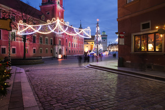 Fototapeta City of Warsaw by Night in Poland