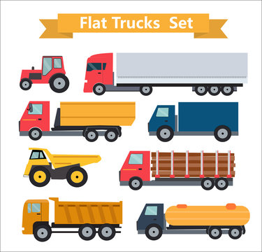 Flat Trucks Set Vector Illustration